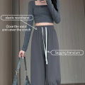 [Buy 1 Take 1] Drawstring Pants For Women Baggy High Waist Pants White Long Trouser Breathable Comfort. 