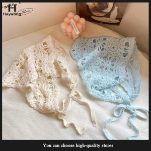 Hayating Fashion Knitted Headscarf Hat French Pastoral Style Triangle Headband Handmade Crochet Headband Towel Retro Flower Headscarf