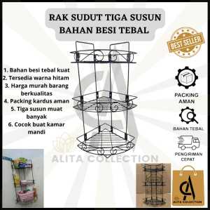 RAK SUDUT SUSUN 3 UNTUK POJOKAN KAMAR MANDI SERBAGUNA ANTI KARAT BAHAN BESI TEBAL WARNA HITAM HARGA MURAH BARANG BERKUALITAS DISKON TERLARIS PROMO