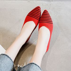 Pointed-toe Single Shoes Womens Autumn New Princess with The Same Breathable Shallow Soft-soled Woven Mom Shoes Flat Shoes
