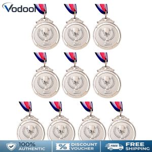 10Pcs Gold/Silver/Bronze Medal Award Medals with Neck Ribbon Students Rewards 5cm Trophy Pattern for Marathon Ball Games