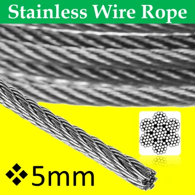 Maco 5 Meters Grade 304 Stainless Steel Cable 1-2-3-4-5mm Steel Wire Rope lifting Cable Steel Clothesline (Stainless Wire Type 1-2-3-4mm: 7x7 Strand) (Stainless Wire Type 5mm: 7x19 Strand)