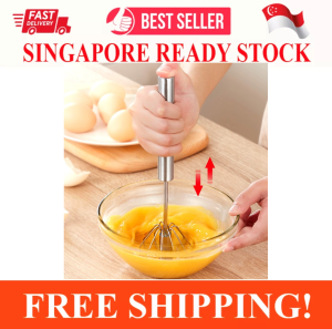 14" STAINLESS STEEL MANUAL EGG WHISKS HAND PUSH ROTARY WHISK BLENDER SEMI AUTOMATIC EGG BEATER MIXER VERSATILE MILK FROTHER HAND PUSH MIXER STIRRER FOR BLENDING WHISKING BEATING & STIRRING