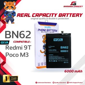 WIXEL ORIGINAL Baterai Pocophone Poco M3 XiaoMi Redmi 9T BN62 Batre Batrai Battery Double Power Dual BN 62 Ori Phone