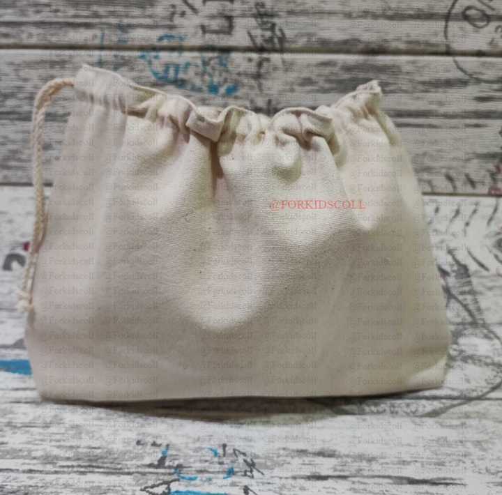 Pouch Dompet Besar Polos Tas kain Bahan Blacu premium tali serut