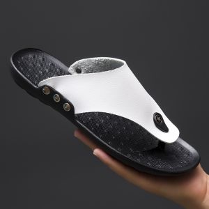 MenS Summer Fashion Leather Soft Sole Sandals Green Outdoor Water Shoes Beach Casual Flip-Flops