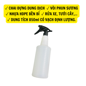 [KÈM VÒI] BÌNH ĐỰNG DUNG DỊCH Rửa Xe Chuyên Dụng Nhựa HDPE 850ml Vạch Định Lượng Dùng Cho Detailing