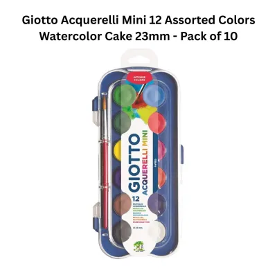 Giotto Acquerelli Mini 12 Assorted Colors - Watercolor Cake 23mm - Pack of 10 - Hangable Box - Craft Kit