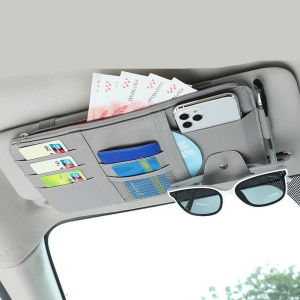 KAISER Multifunctional Car Sun Visor Organizer Storage Leather Car Card Holder Pocket With Zipper for Bill Money Card Phone Pen Sunglasses Clip Organizer Car Accessories Inside Universal Fits Cars