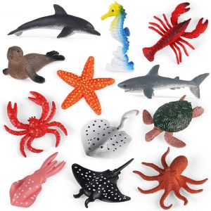 SKJK 12pcs Shark Turtle Crab Sea Life Animals Model Starfish Plastic Simulated Fish Tank Decorations Sculpture Multicolor Ocean Animals Ornaments Kids Birthday Gift