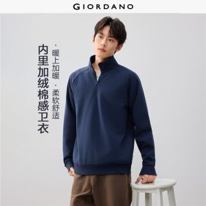 Giordano Beau Monde Men Fleece-lined half zip stand collar sweatshirt Free Shipping 13026869