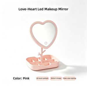 RA LED Vanity Mirror with Light Rotatable Dormitory Desktop Makeup Mirror with Storage Compartments AR