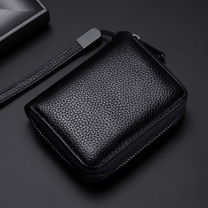 Genuine Leather RFID Bank Credit Card clutch Wallet Men and Women Change Coin Keys Cards Zipper Bag with Hand Strap
