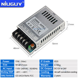 DC24V/12V LED Power SupplyLighting Transformer AC110V-220V toDC 12V 15W Led Driver for Led Strips LightCCTV