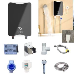 HOUCHU Automatic Variable Frequency Instant Electric Water Heater 5500W Intelligent Small Shower Water Heater Multi-purpose Fast-Heating Tankless Electric Hot Water Heater Household