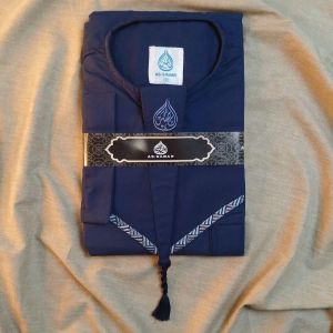 Assabar - Gamis Pria Lengan Panjang Tanpa Kerah Katun Madinah Jubah Laki Laki Casual Trendy