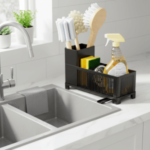SJJL MALL Well-ventilated Kitchen Sink Organizer Plastic Space-saving Kitchen Drain Rack Kitchen Tool Sponge Holder Dish Soap Dispenser Countertop