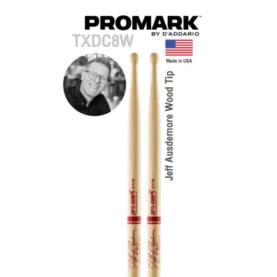 Promark™ ไม้กลอง รุ่น TXDC8W Artist Series Jeff Ausdemore Hickory Wood Tip หัวไม้ ขนาดพิเศษ ** Designed & Made in USA **