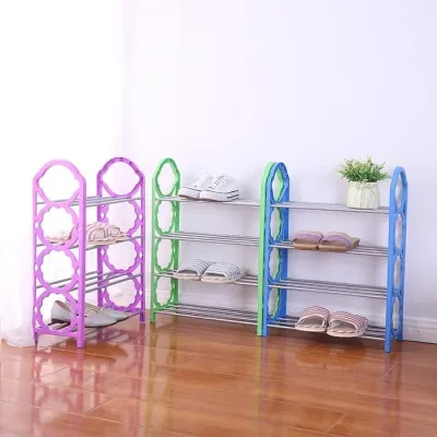 Rak Sepatu Susun 4 Tingkat Plastik Aluminium Shoes Storage Rack - pink
