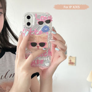 Zephyriy Casing Ponsel Anti Jatuh Kucing Kacamata Hitam Huruf Wanita Cocok Untuk IPhone 7Plus/8Plus/11/11Pro/13/X/XS/XR