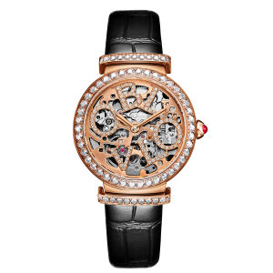 (OFFICIAL 3 Yrs WARRANTY) OBLVLO BM Leather Strap Waterproof Skeleton Crystal Dial Automatic Mechanical Ladies Luxury Watch