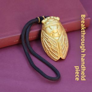 Solid Brass Cicada Feng Shui Pendant Keychain Antique Style Handheld Ornament Lucky Academic Success Wholesale Gift Craft