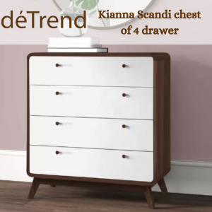 (Export Quality) detrend 4 drawer dresser bedroom brown nightstand with solid wood legs31 inch bedside table with round handles for living room-5222