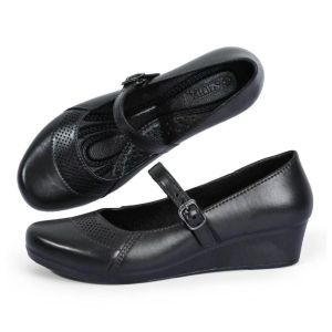 SHUTA Womens stylish black shoes 3CM high heel black shoes rubber non-slip sole comfortable black student shoes suitable for work attire all seasons 085523