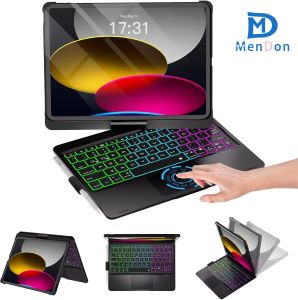 MD iPad 10th Generation Case with Keyboard 10.9" & iPad 11th (A16) & iPad Air 11 (M3/M2) Multi Trackpad 360 Swivel & Rainbow Backlit for iPad Air 5th/4thiPad Pro 11 4th/3rd/2nd/1st - Black