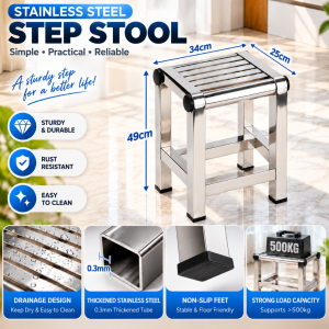 304 Stainless Steel Square Stool Thickened Heavy Duty Chair Multiple Heights Indoor Outdoor Use