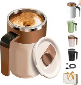 Self Stirring Coffee Mug Automatic Magnetic Stirring Cup with Lid Portable Rechargeable Self Stirring Mug for Home Office Kitchen Travel Birthday Gift (Black)