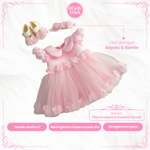 Baju Pesta Anak Perempuan Baby Pink 0 Sampai 7 Tahun Gamis Gaun Bahan Tille Halus