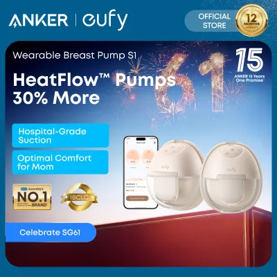 eufy by Anker Heated Wearable Breast Pump S1 Hands-Free Breast Pump with Industry-Leading HeatFlow Tech App-Controlled OptiRhythm Hospital-Grade Suction Leakproof Slim and Ultra-Quiet for in-Bra Use T8D02