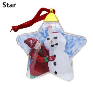 JUSTODO Party Supply Xmas Tree Ornaments Home Decorations Photo Frame Pendant Hanging Picture Holder Christmas Ball Round Five-star