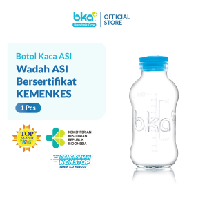 Botol Kaca BKA 100ml ASI Bebas BPA - Wadah ASI Aman untuk simpan ASI 0-24 Bulan 1pcs