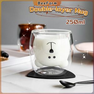 B.F. Creative Cute Bear Double-layer Mug Coffee Milk Glass Lady Cute Gift Cup Christmas gift