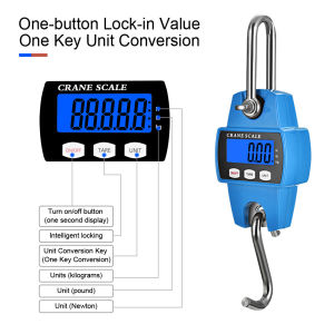 300kg Mini Crane Scale LCD Digital Electronic Stainless steel Hook screw Hanging Weight Crane Scales Weighing Balance