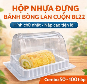 Hộp Nhựa Đựng Bánh Bông Lan Cuộn BL22 Hộp Đựng Bánh Chữ Nhật Combo 50-100 Hộp An Toàn Thực Phẩm