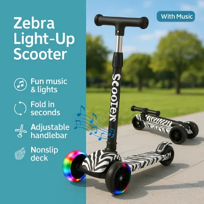 Kids Scooter Adjustable Height Flash Foldable Scooter Three-wheeled Scooter Toys BoyGirl Birthday Gift