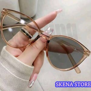 Ready Kacamata Fashion Wanita Photocromic model cat eye gratis box dan lap bisa cod