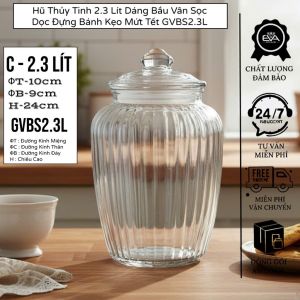 Bình Thủy Tinh 3L Dáng Trụ Tròn Có Nắp Đậy Kín - Hũ HTNTT3L Đựng Bánh Kẹo Thực Phẩm Đa Năng Tiện Lợi
