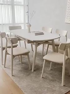 Minimalist Slate Solid Wood Dining Table Retractable Foldable Dining Table Light Luxury Modern Simple Household Small Apartment Variable Round Table