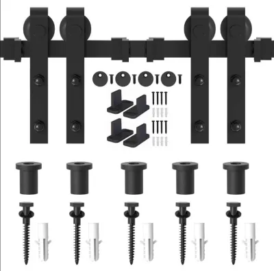 4.9FT/6FT/8FT Carbon Steel Rustic Interior Wood Barn Sliding Door Hardware Track Kit American Hanging Rail Thickened Rail Pulley Kitchen Living Room Wardrobe Balcony Hardware Sliding Door Wheel Sliding Door Roller Set