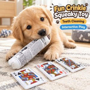 Dog Squeaky Crinkle Chew Toy Interactive Bite Resistant Pet Toy For Puppy Small Dogs Teething Boredom Relief Newspaper Poker Chips Style