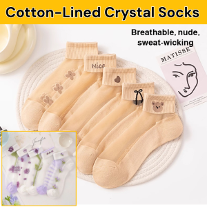 Glass Crystal Cotton-Lined Socks Womens Thin Transparent Nude Cotton Socks Anti-Slip Breathable Sweat-Wicking Boat Socks