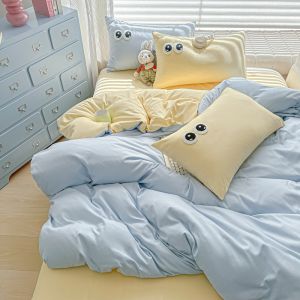 Dansunreve 4in1 Nữ Hoàng/Vua phẳng bedsheet Bộ rửa bông đồng bằng dopamine loạt bộ đồ giường ngủ màu Xám/Xanh/Hồng Quilt Cover