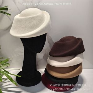 LABAICAI Elegant Wool Pillbox Hat Fedoras Hepburn Style Beret Hat Uniform Stewardess Hat Solid Color Fascinators Hats Lady