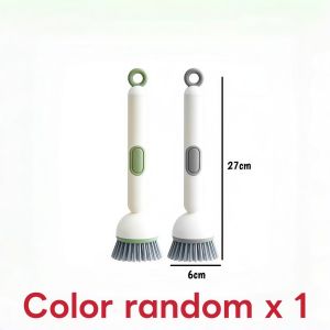 Rotating Pan Brush Liquid Dispenser Adjustable Kitchen Cleaning Tool Long Handle Hard Bristle Multi Purpose Scrubber