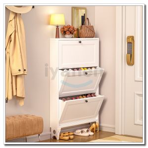 White entryway narrow shoe cabinet with 3 flip top drawers modern freestanding steel hidden shoe rack for hallway