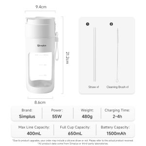 Simplus Juicer Wireless Portable Direct Drink Cup丨400mL Capacity丨Multifunctional Blender丨Type-C Charging丨10-Blades ZZJH008